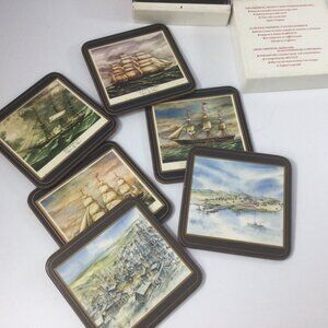 Pimpernel Vintage Cork Drink Coasters Nautical Clipper Ships Set of 6 England